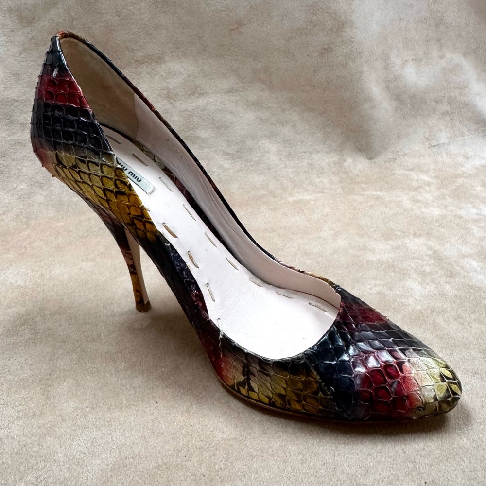 Miu Miu Whips Graffiti Snakeskin Ombre Multicolor Heels Calzature Donna 38.5 Box - Picture 4 of 15